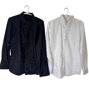 Lot of 2 Mens Slim Fit Medium Button Down Shirts Black White Hidden Placket